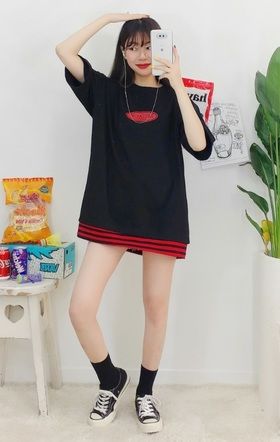 コンティニューレイヤード半袖シャツ　韓国ファッション　レディース