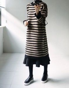 韓国ファッション　通販　ANAIS Zenner stripe knit dress