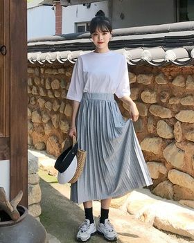 プリーツロングスカート　韓国ファッション通販　メロンショップ