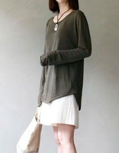 韓国ファッション　レディース　Summer linen long sleeve Tee