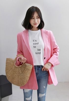 ルーズフィットリネンジャケット 　韓国ファッション通販