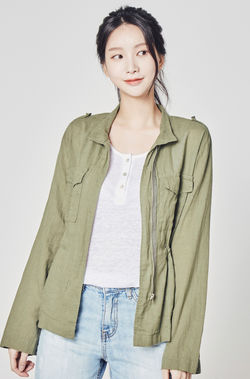 韓国ファッション　レディース　ハンズスタイル　リネンフィールドジャケット